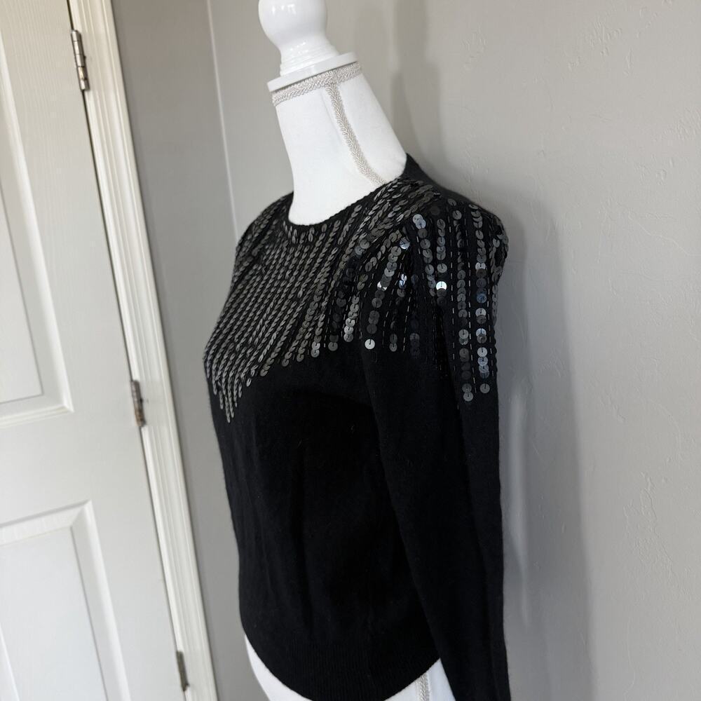 Vintage 80’s Lambswool Angora Women’s Sweater Small Black Sequins Shoulder Pads - Picture 4 of 12